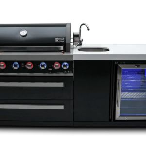 Mont Alpi 805 Black Stainless Outdoor Kitchen Island with Beverage Center – 6-Burner Grill, Sink & Fridge
