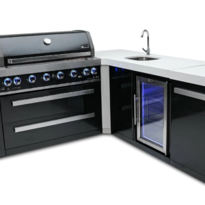 Mont Alpi 805 Black Stainless Outdoor Kitchen Island with Beverage Center & 90° Corner – Grill, Sink & Fridge