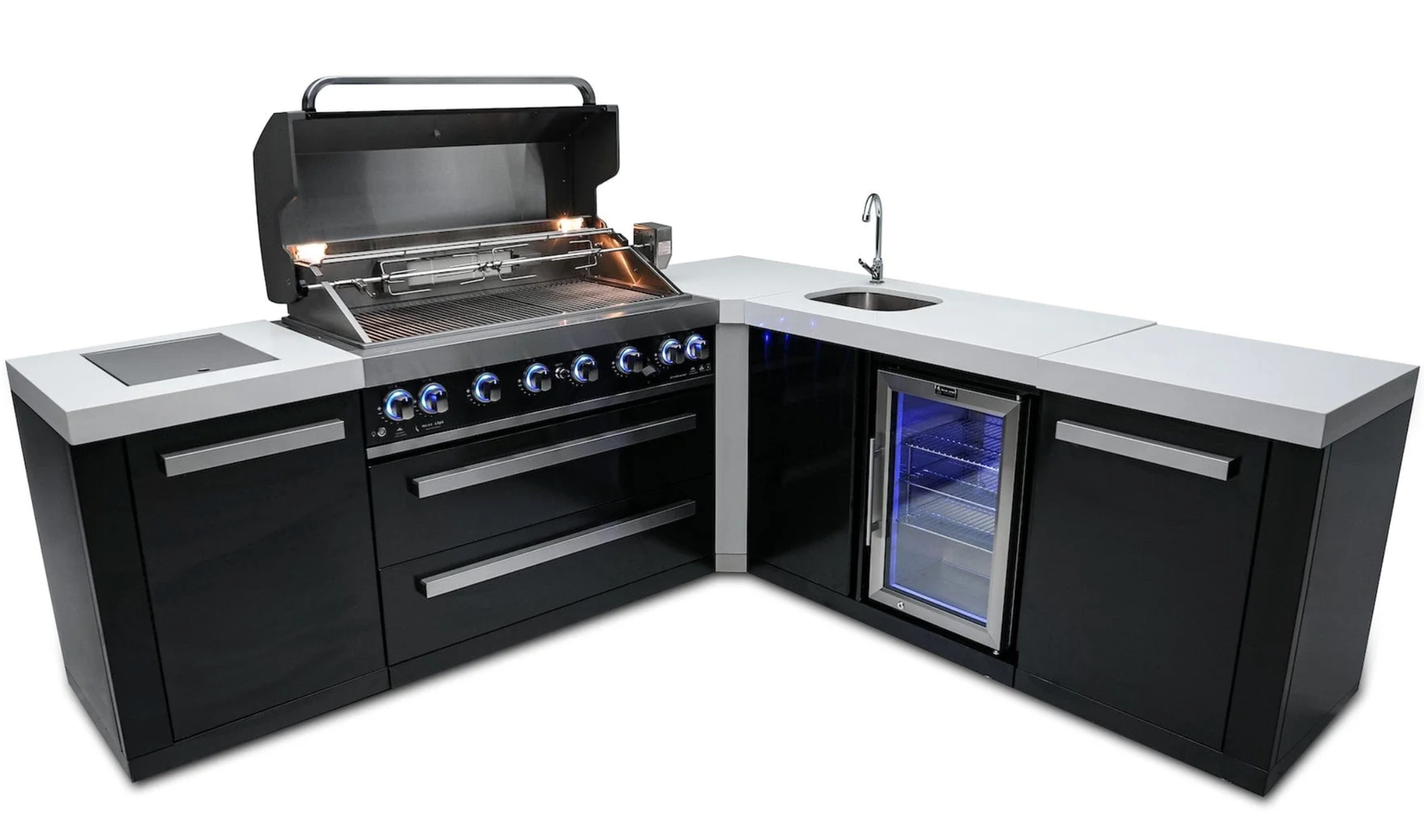 Mont Alpi 805 Black Stainless Outdoor Kitchen Island with Beverage Center & 90° Corner – Grill, Sink & Fridge - Image 2
