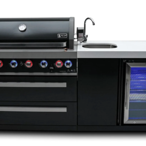 Mont Alpi 805 Black Stainless Steel Outdoor Kitchen Island with Beverage Center – 6-Burner Gas Grill