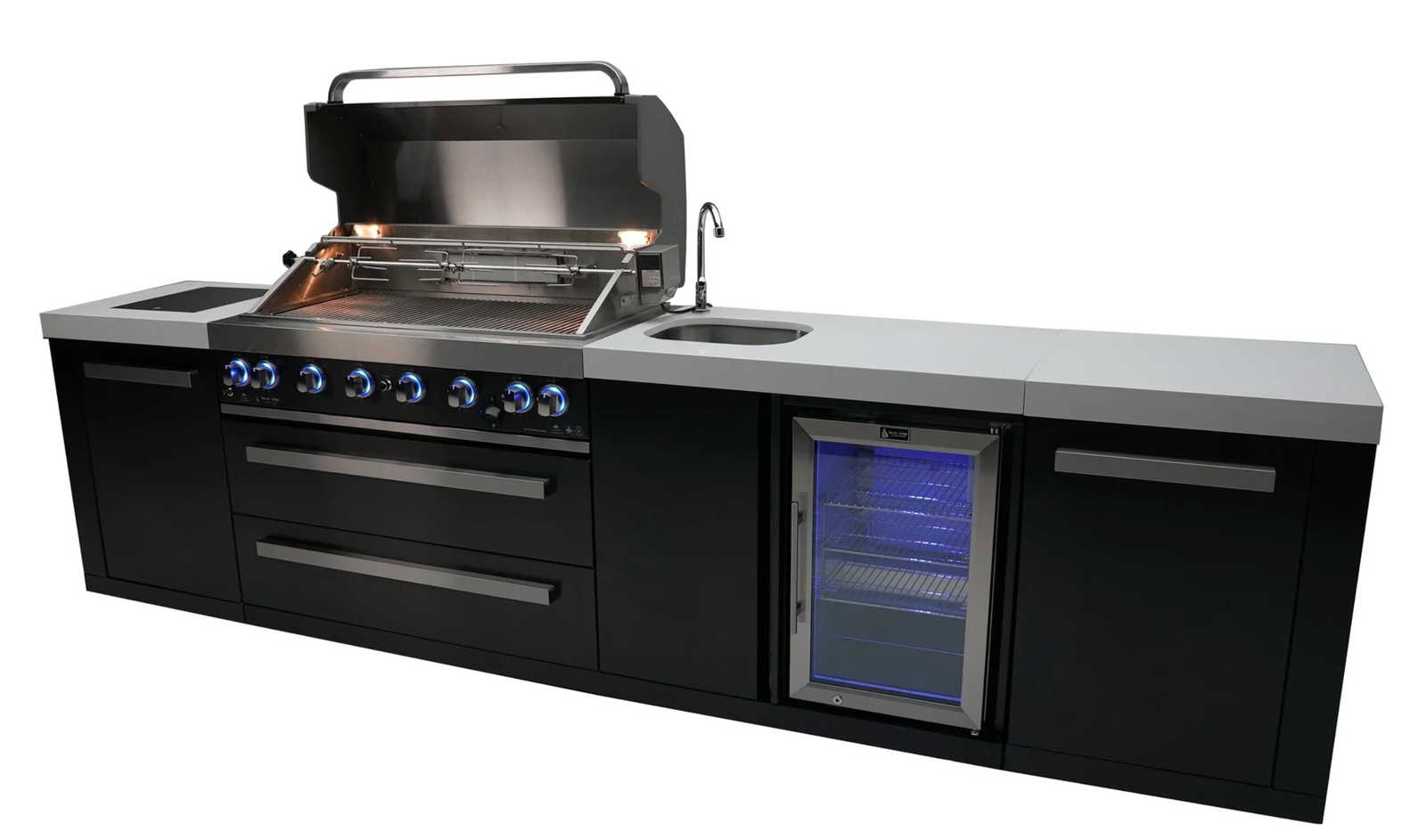 Mont Alpi 805 Black Stainless Steel Outdoor Kitchen Island with Beverage Center – 6-Burner Gas Grill - Image 3