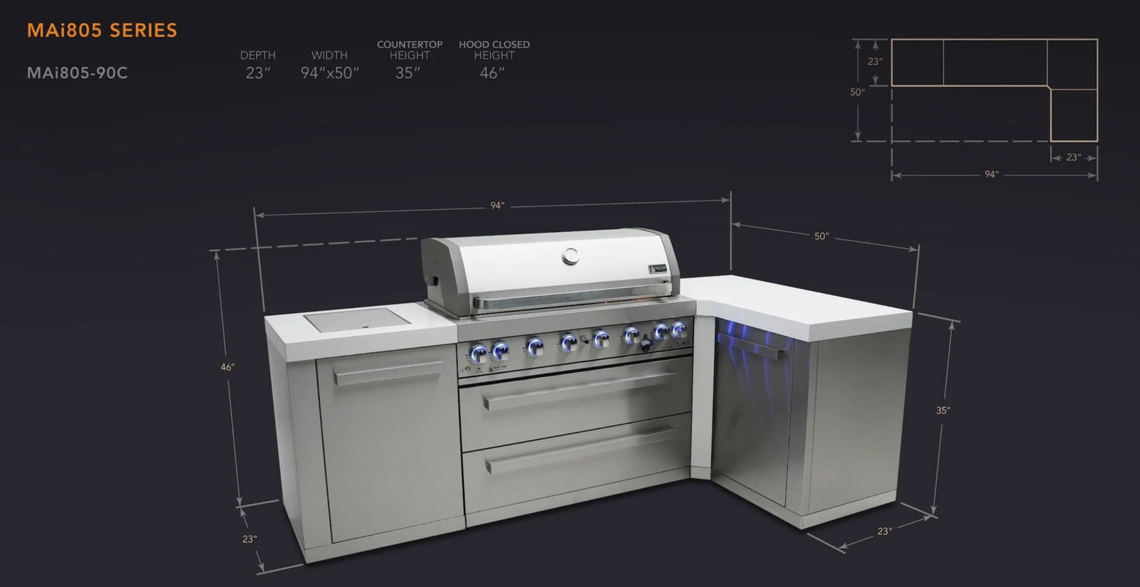Mont Alpi 805 Outdoor Kitchen Island with 90° Corner – 6-Burner Stainless Steel Gas Grill (MAi805-90C) - Image 3