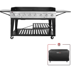 Royal Gourmet GB8000C 8-Burner Propane Gas Griddle – Large Flat Top Grill for Outdoor Cooking, Black
