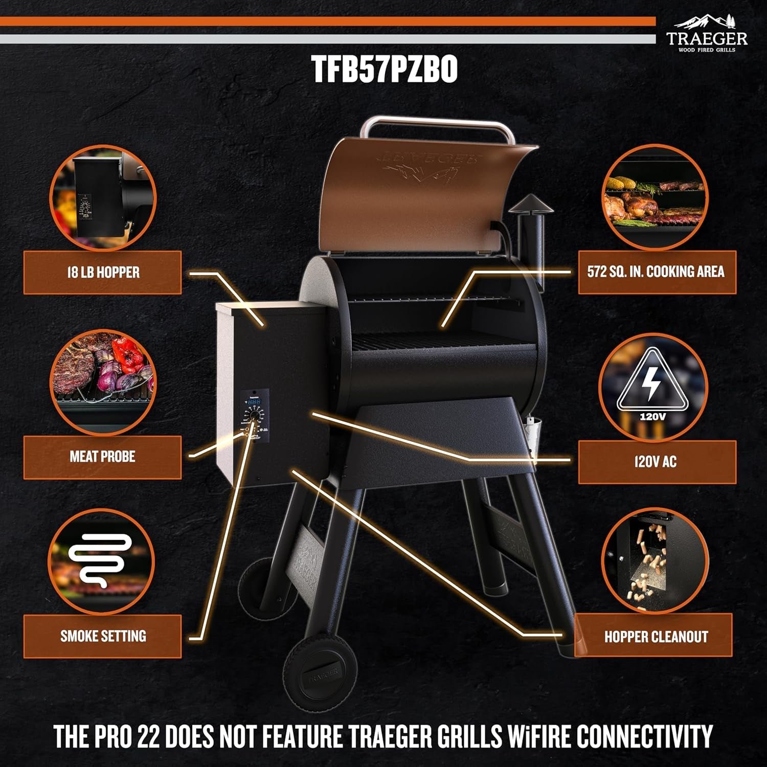 Traeger Pro 22 Wood Pellet Grill & Smoker - 6-in-1 BBQ with 572 Sq In Cooking Area & Digital Pro Controller - TFB57PZBO - Image 4