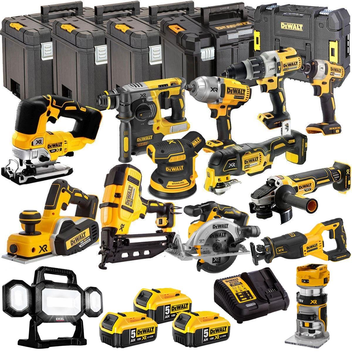 DEWALT 20V MAX XR 14 Tool Combo Kit with 3 x 5.0Ah Batteries – Brushless Drill, Impact Driver & Wrench (DEWKIT27)