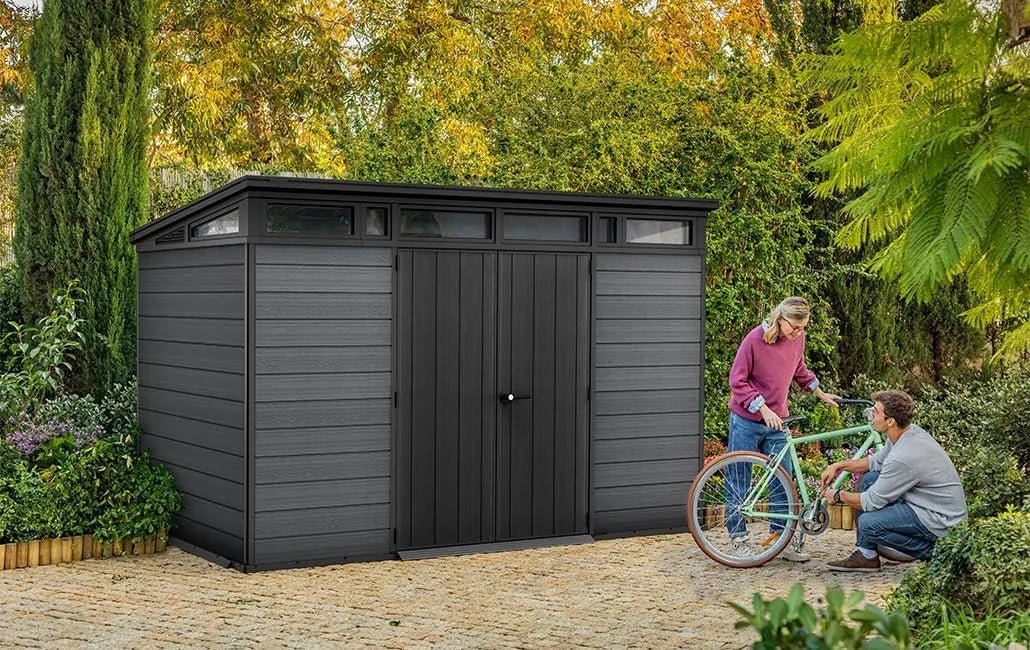 Keter Cortina 11 x 7 ft Resin Storage Shed – Heavy Duty Pent Roof Outdoor Shed, Dark Gray - Image 7