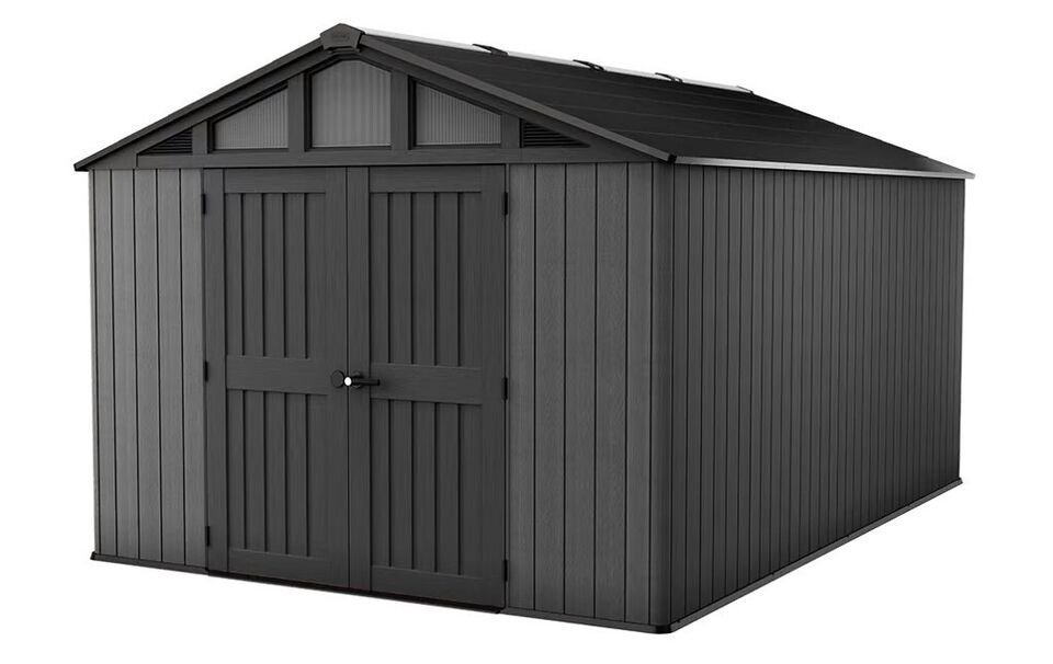 Keter Stronghold 10 x 15 ft Resin Storage Shed – Large Heavy Duty Outdoor Plastic Shed, Gray
