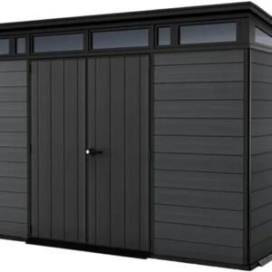 Keter Cortina 11 x 7 ft Resin Storage Shed – Heavy Duty Pent Roof Outdoor Shed, Dark Gray