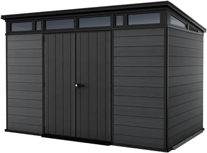 Keter Cortina 11 x 7 ft Resin Storage Shed – Heavy Duty Pent Roof Outdoor Shed, Dark Gray